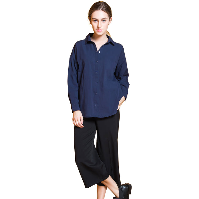 Women's Cotton Shirt with Back Pleat Detail