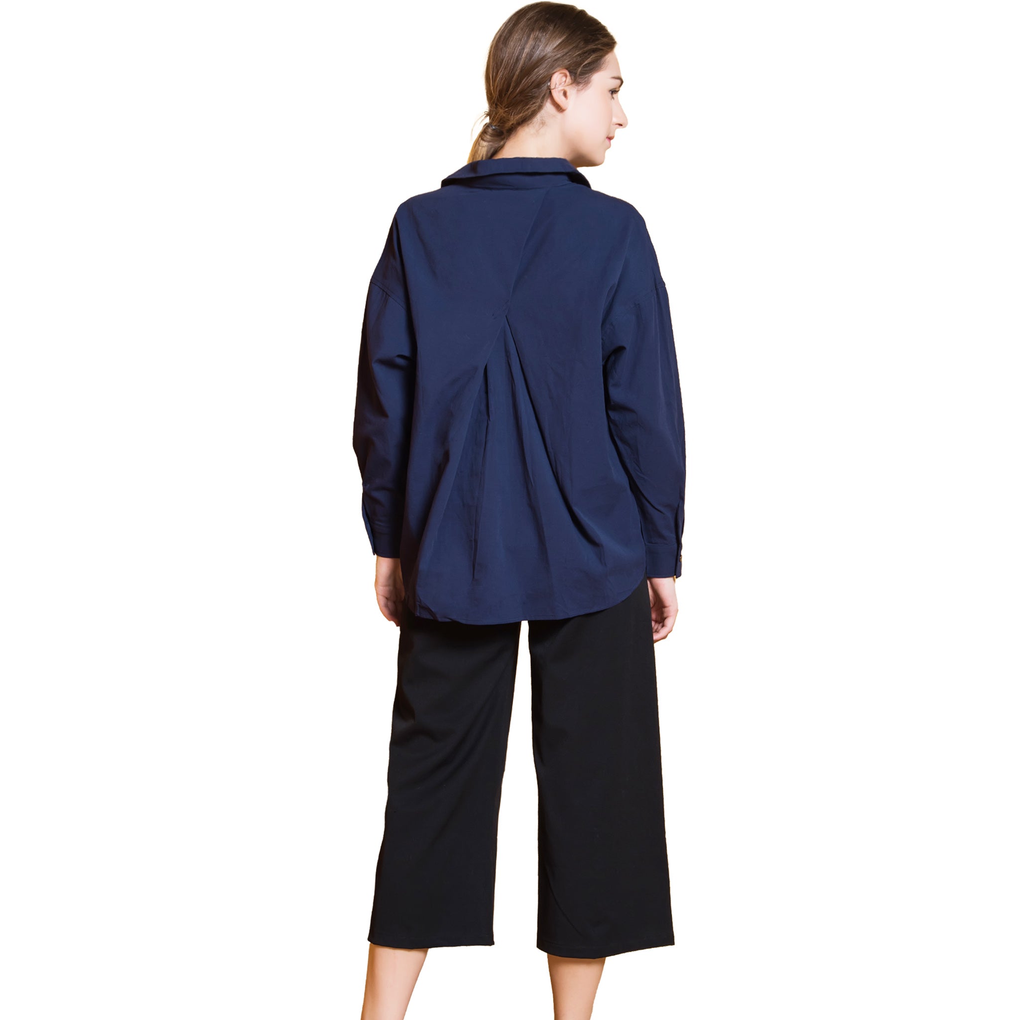 Women's Cotton Shirt with Back Pleat Detail