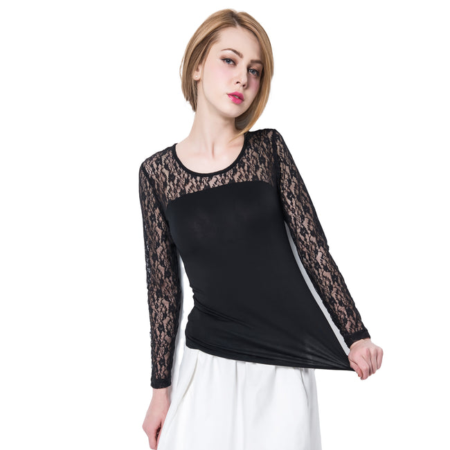 Women's Rayon T-Shirt with Lace Shoulder Panels