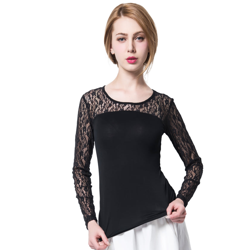 Women's Rayon T-Shirt with Lace Shoulder Panels