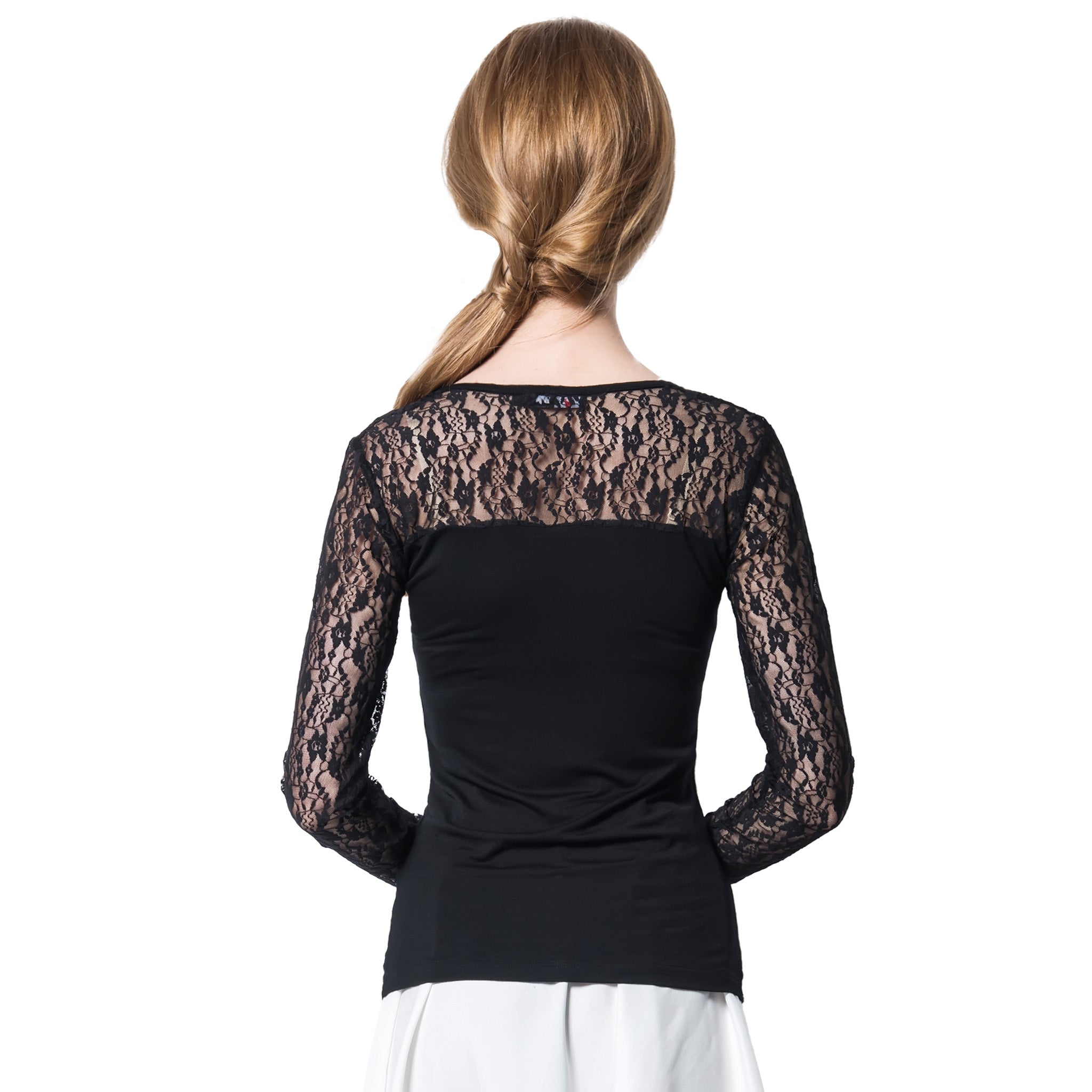 Women's Rayon T-Shirt with Lace Shoulder Panels