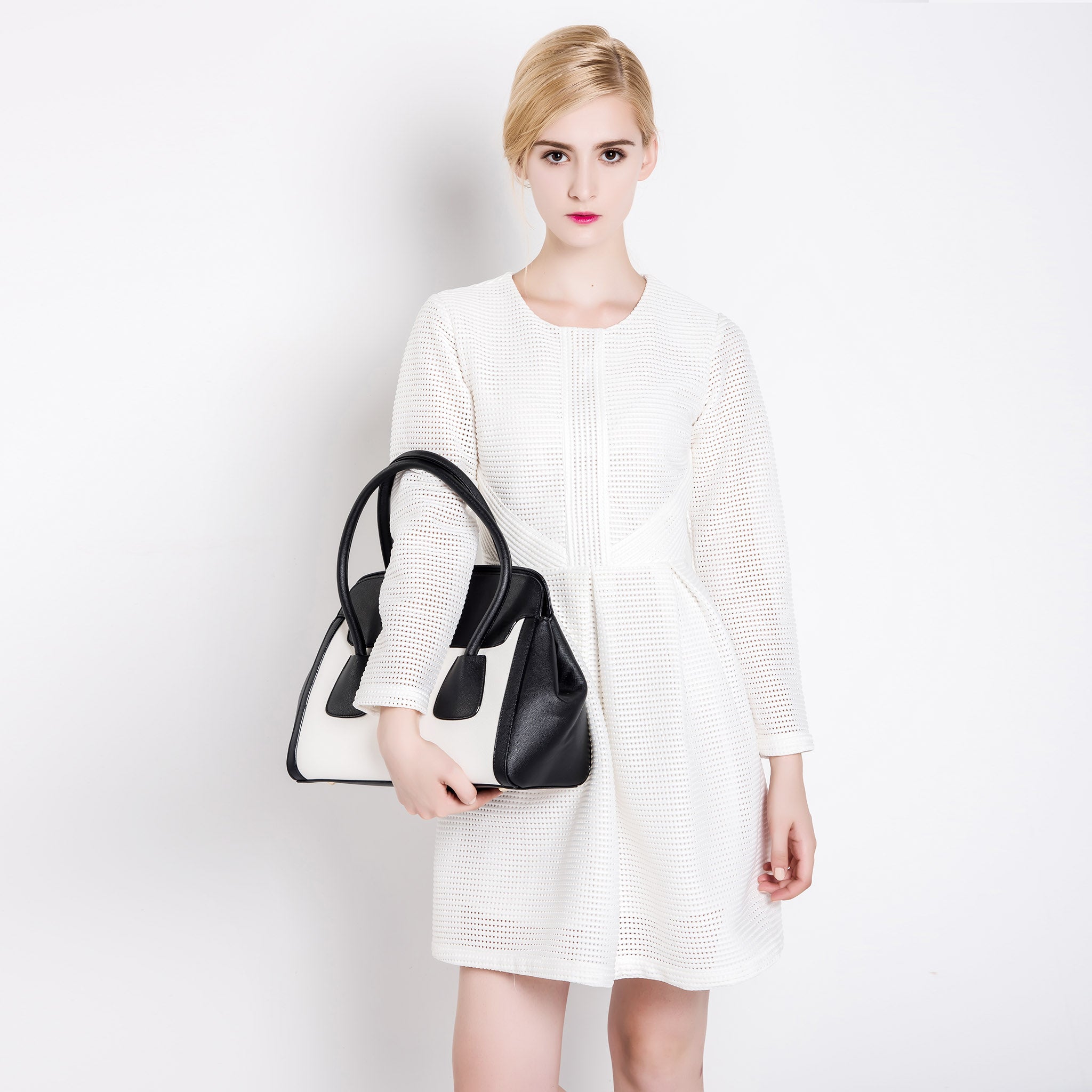 Women's Waffle Knit Dress With Waist Pleats