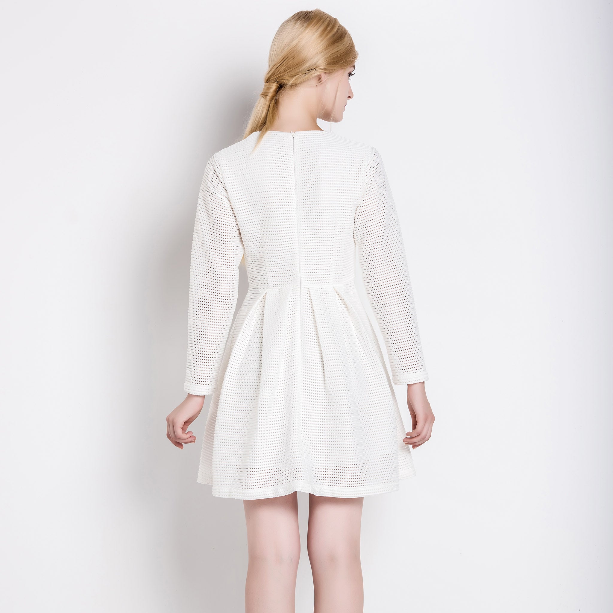 Women's Waffle Knit Dress With Waist Pleats