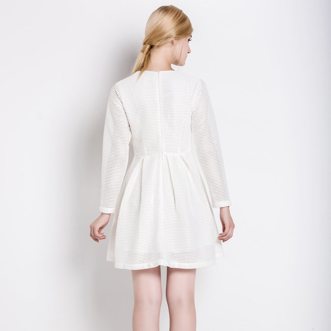 Women's Waffle Knit Dress With Waist Pleats