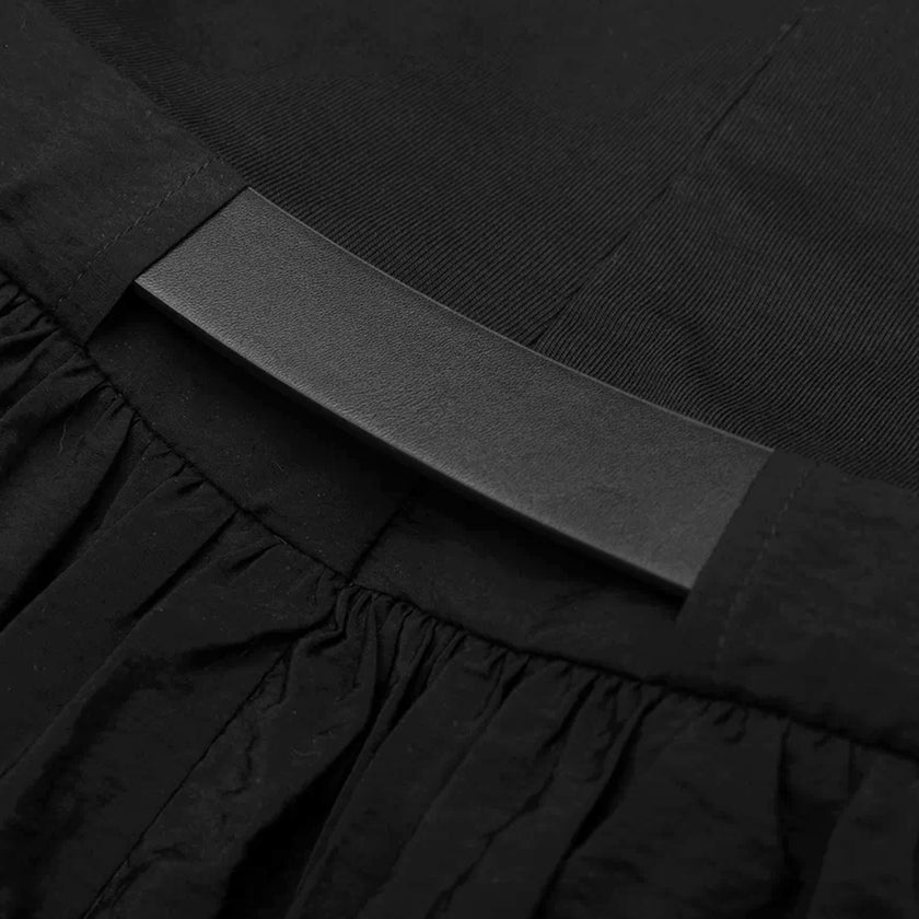 Women's Sleeveless Tank High Waist A Line Black Dress With  with Attached Belt