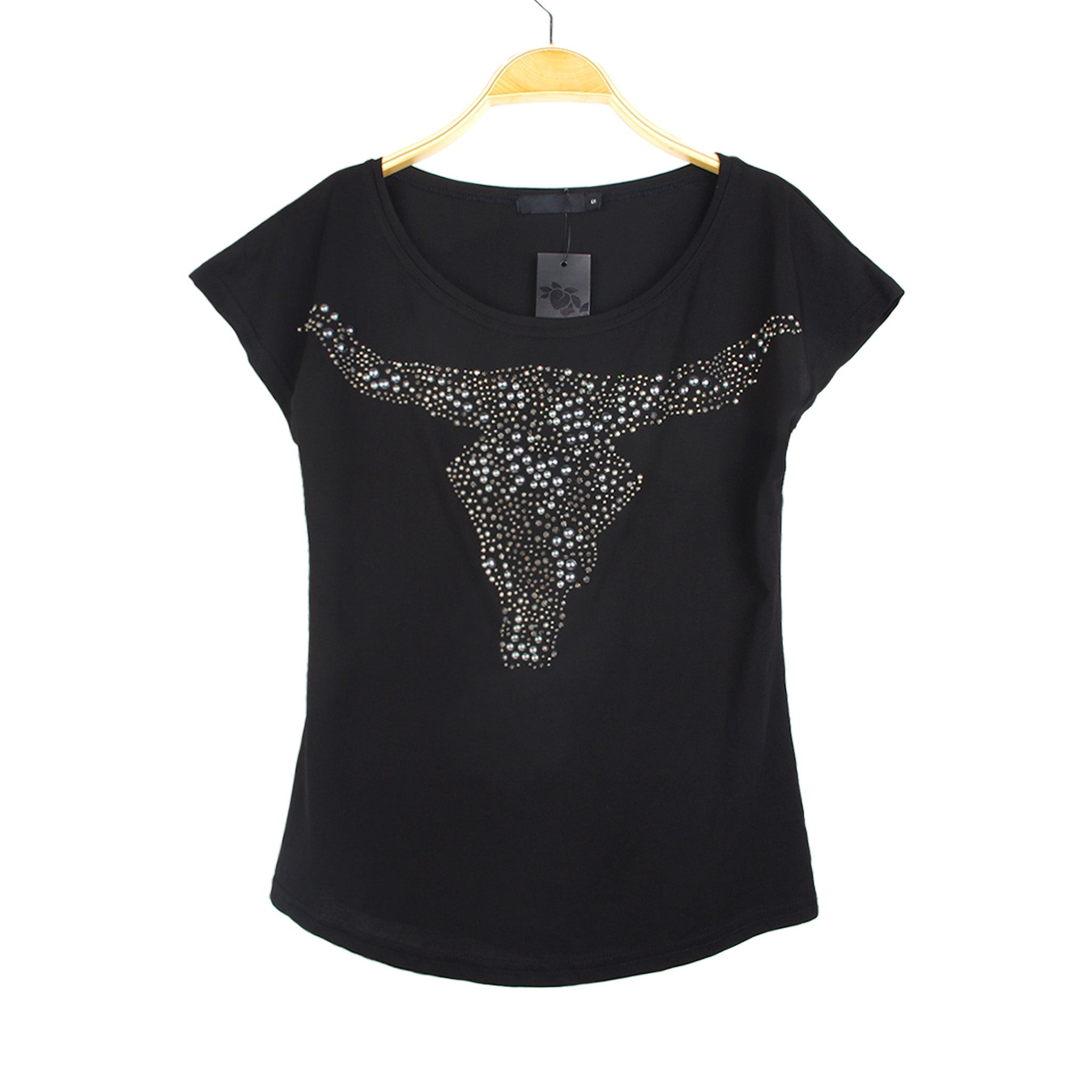 Rhinestone Bull Print T-Shirt | Chic Casual Cotton Top