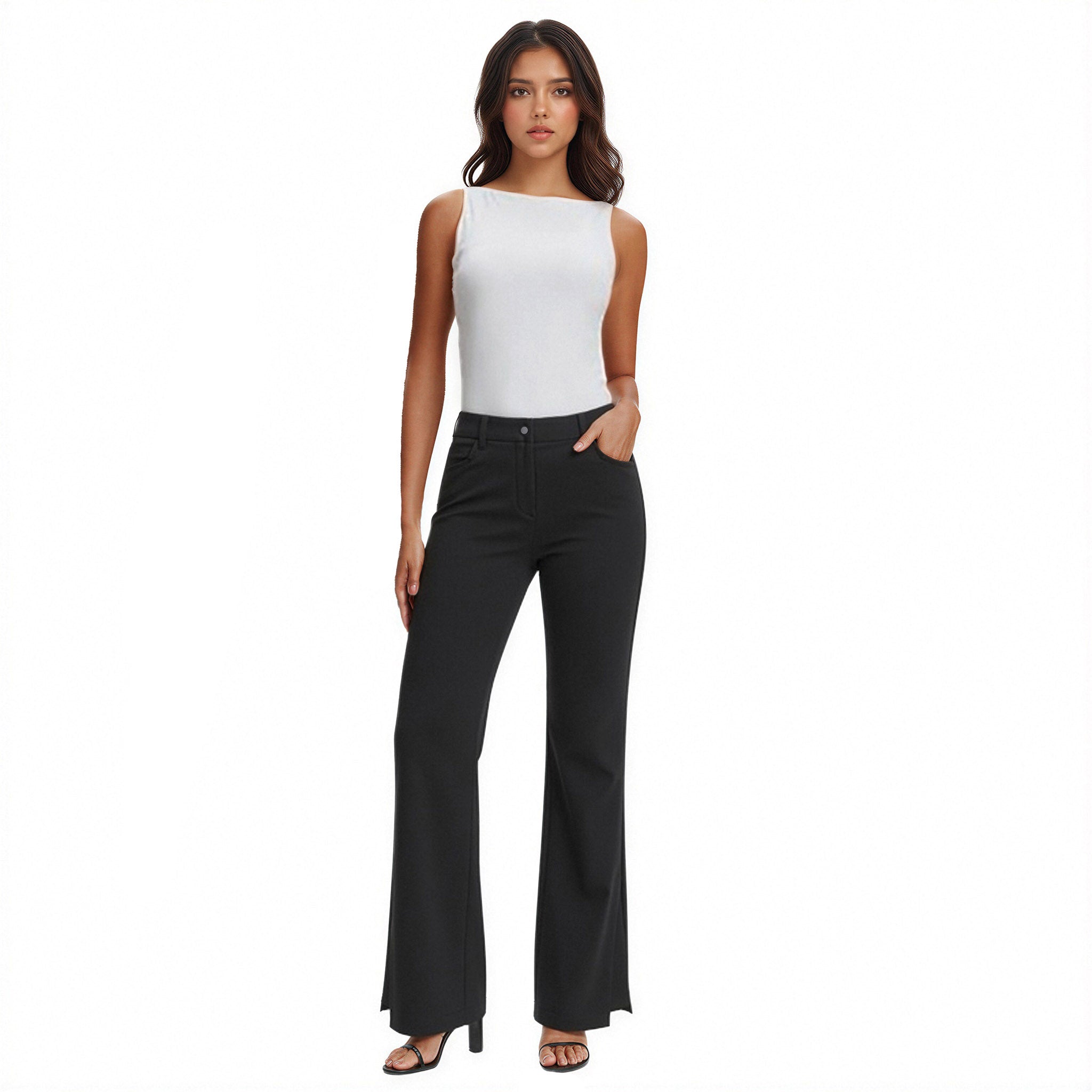 Women’s Black Suit Pants | High-Stretch Bootcut Dress Pants with Side Slit