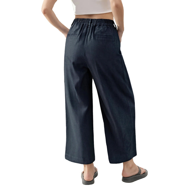 Women's Straight-Leg Linen Pants with Expandable Waist