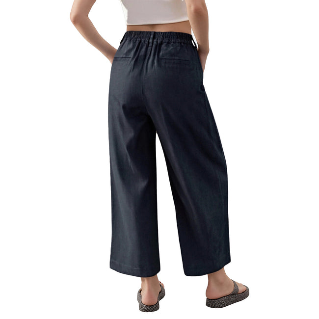 Women's Straight-Leg Linen Pants with Expandable Waist