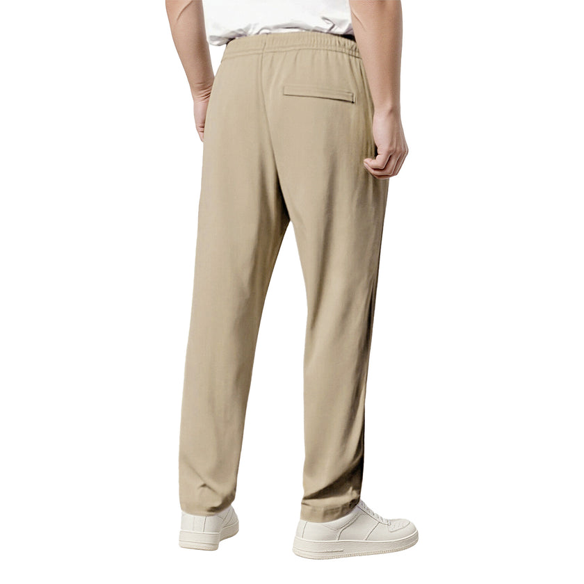 Men's Straight-Leg Elastic Waist  Casual Pants With Zip Security Pocket