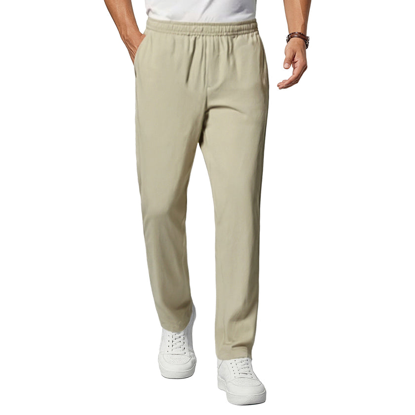 Men's Straight-Leg Elastic Waist  Casual Pants With Zip Security Pocket