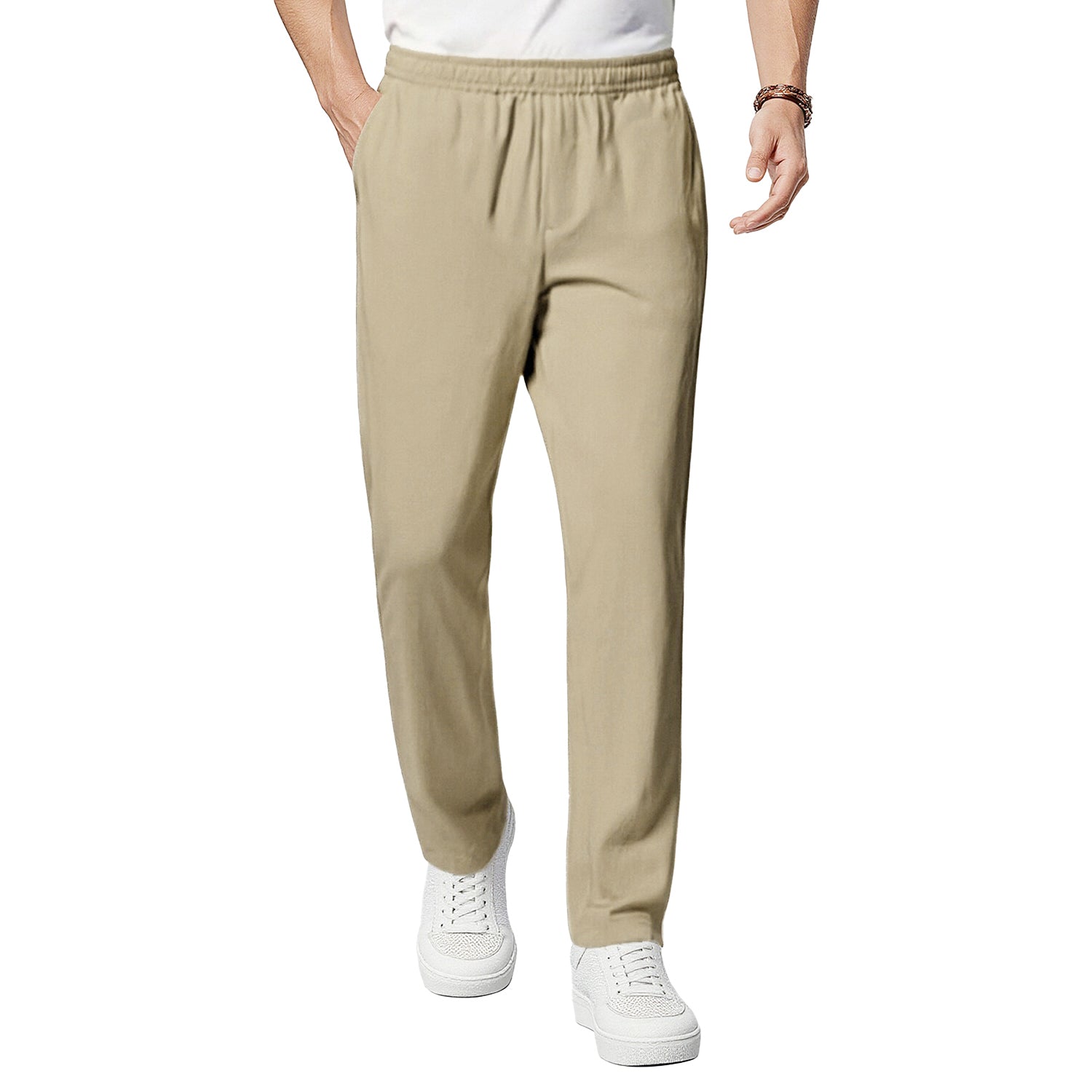 Men's Straight-Leg Elastic Waist  Casual Pants With Zip Security Pocket