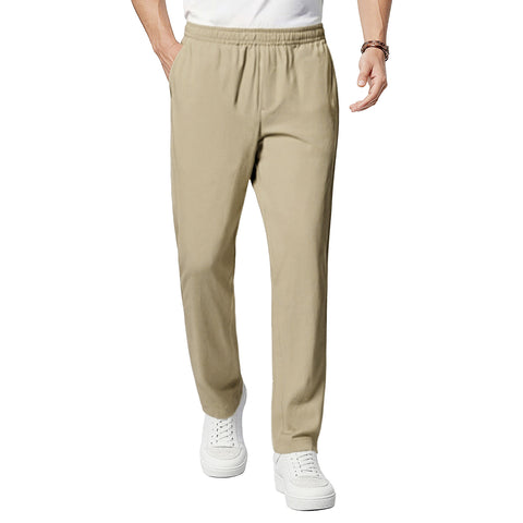Men's Straight-Leg Elastic Waist  Casual Pants With Zip Security Pocket
