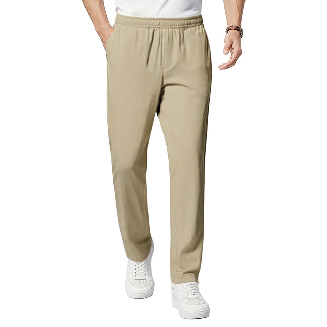 Men's Straight-Leg Elastic Waist  Casual Pants With Zip Security Pocket