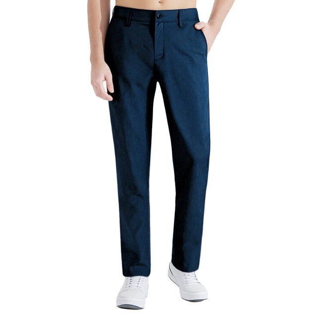Men's Comfort Trousers with Dual Elastic Waist | Straight Leg Stretch Pants