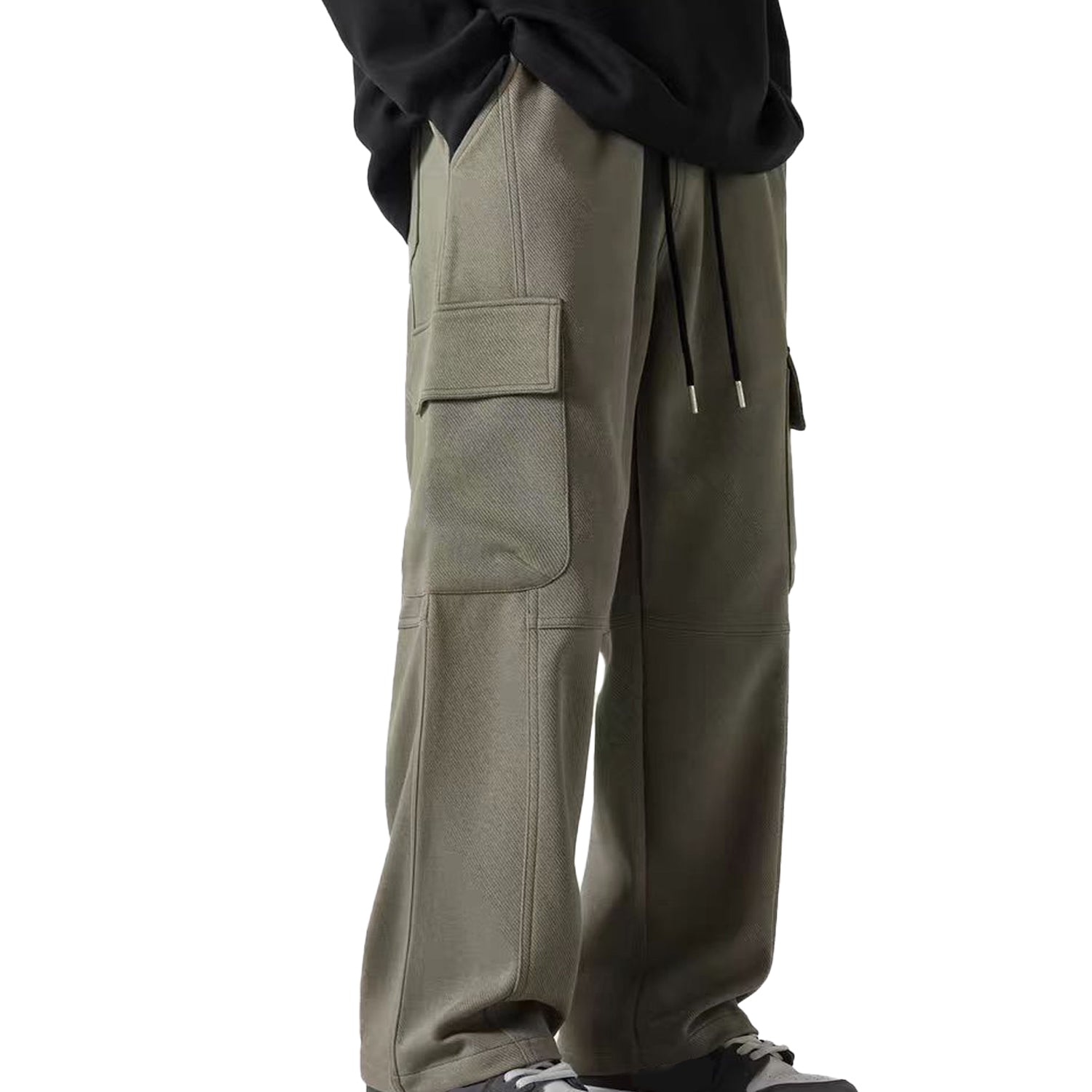 Men's Baggy Cargo Sweatpants | Elastic Waist Drawstring | Straight Leg Joggers with Pockets